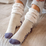 Ladies Original Lounge Socks with Comfy Slouch Top - Cream & Mauve