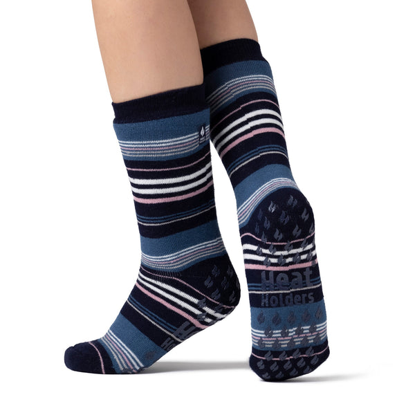 Calzini da pantofola Raynaud a doppio strato IOMI da donna - strisce blu scuro