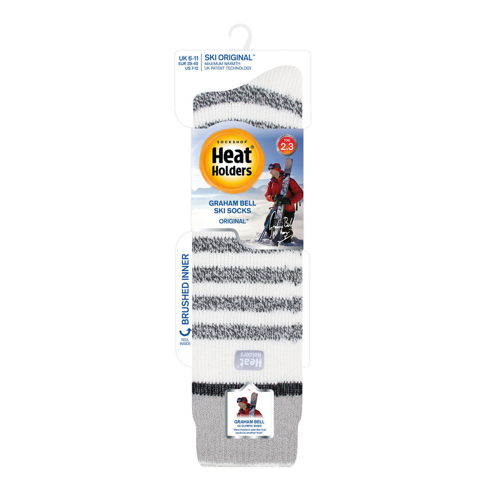 Calzini da uomo originali extra lunghi per sci e sport sulla neve - Strisce color crema