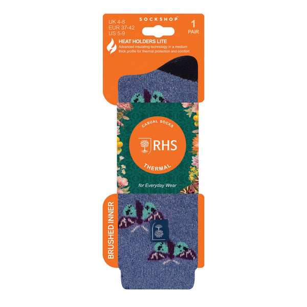 Ladies Lite Jacquard Socks RHS Butterflies - Denim