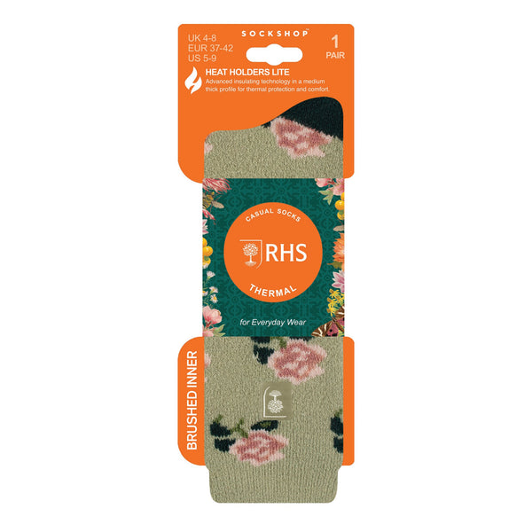 Ladies Lite Jacquard Socks RHS Roses - Sage