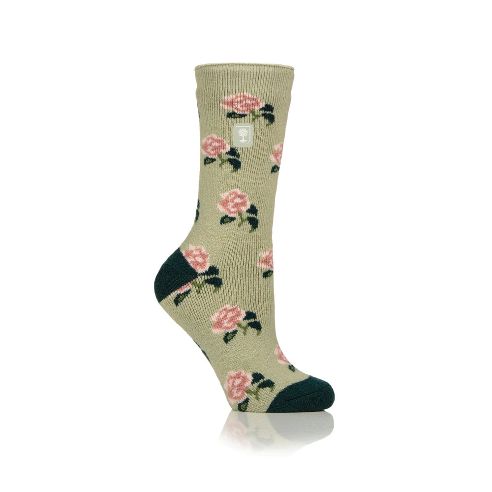 Ladies Lite Jacquard Socks RHS Roses - Sage