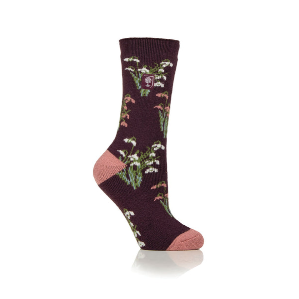 Ladies Lite Jacquard Socks RHS Snowdrops - Mulberry