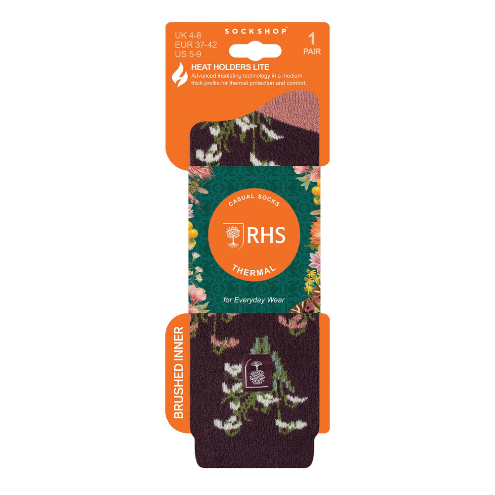 Ladies Lite Jacquard Socks RHS Snowdrops - Mulberry