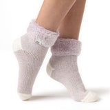 Ladies Original Sleep Socks with Feather Top - Mauve & Cream