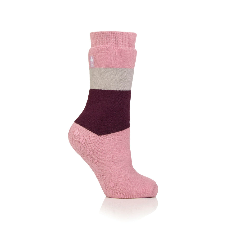 Calzini da pantofola da donna IOMI a doppio strato Raynaud - Block Stripe Rose Blush