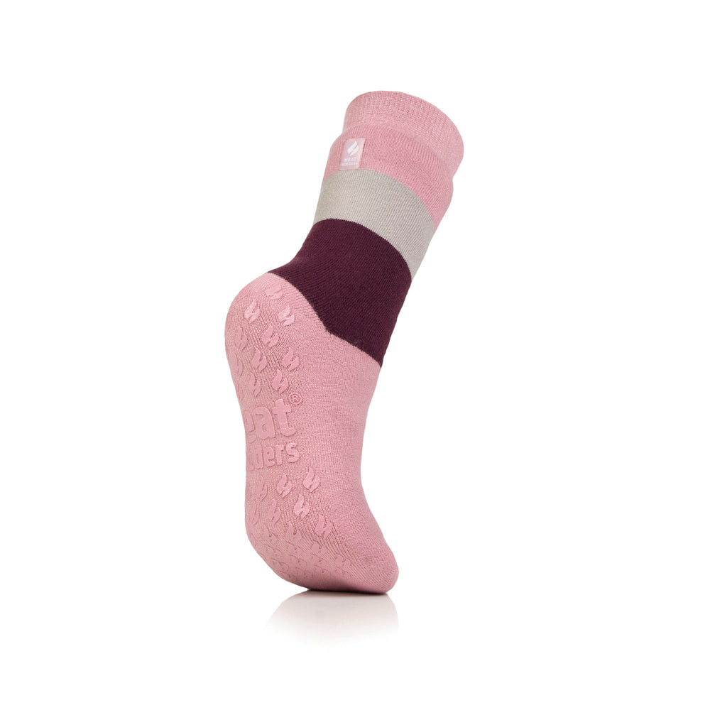 Calzini da pantofola da donna IOMI a doppio strato Raynaud - Block Stripe Rose Blush