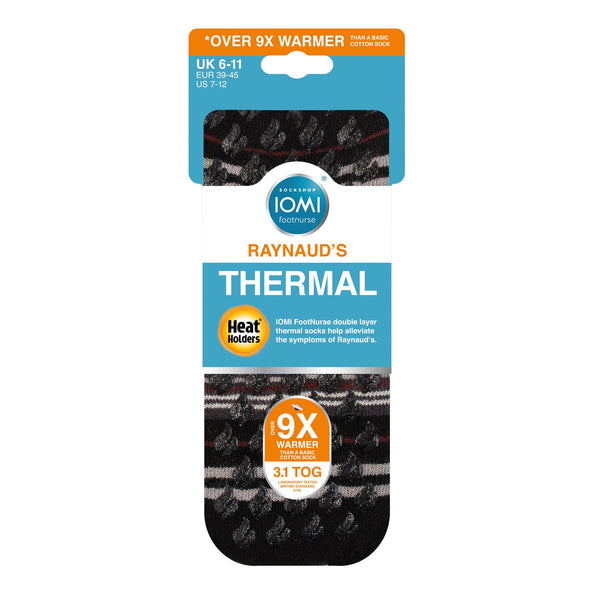 Mens IOMI Dual Layer Raynaud's Slipper Socks - Black Stripe