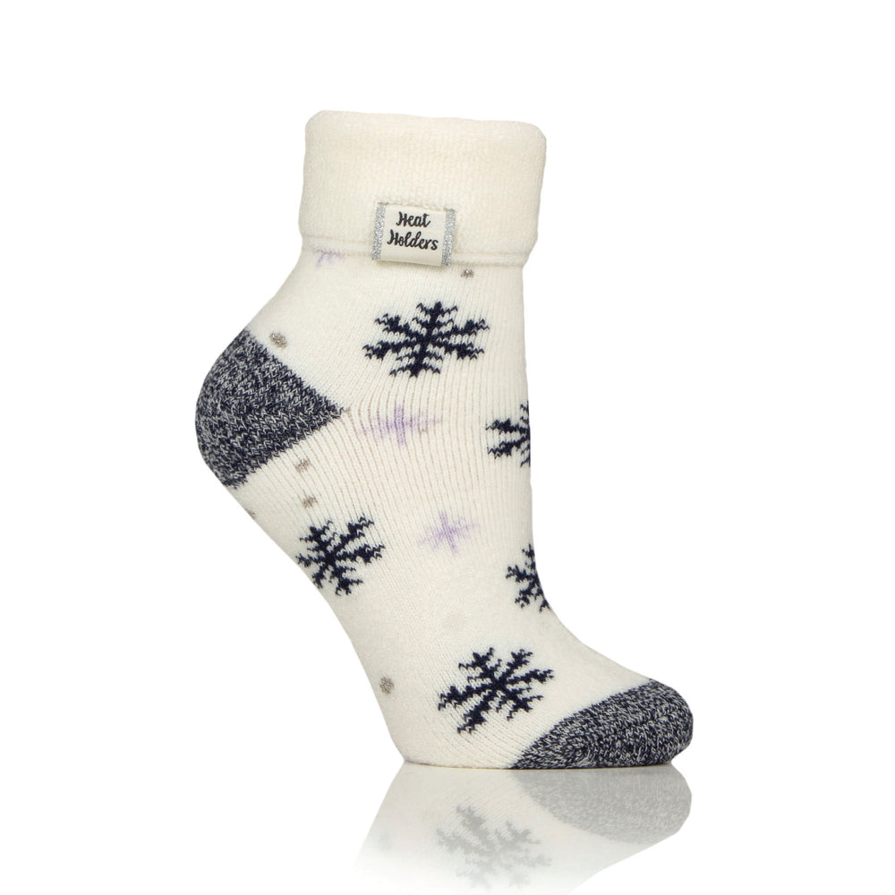 Ladies Lite Orion Sleep Socks with Turnover Top - Snowflake Cream