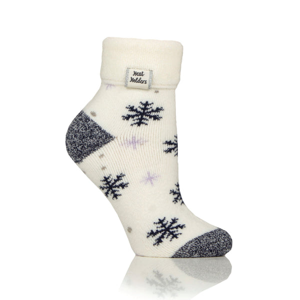 Ladies Lite Orion Sleep Socks with Turnover Top - Snowflake Cream