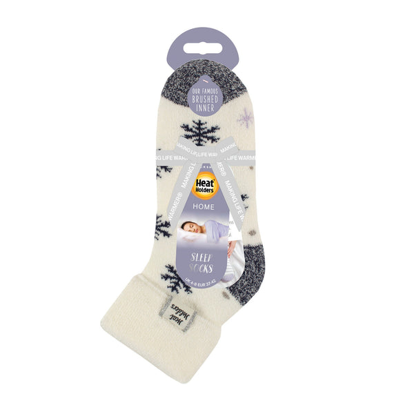 Ladies Lite Orion Sleep Socks with Turnover Top - Snowflake Cream