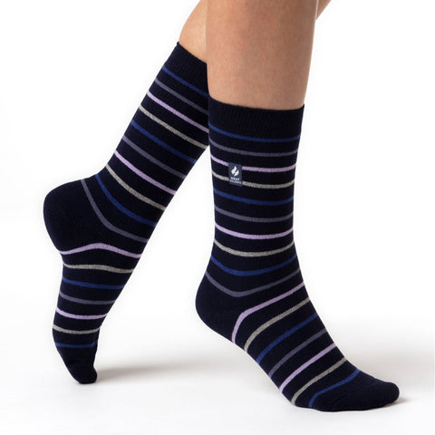 Ladies Ultra Lite Riga Stripe Socks - Navy