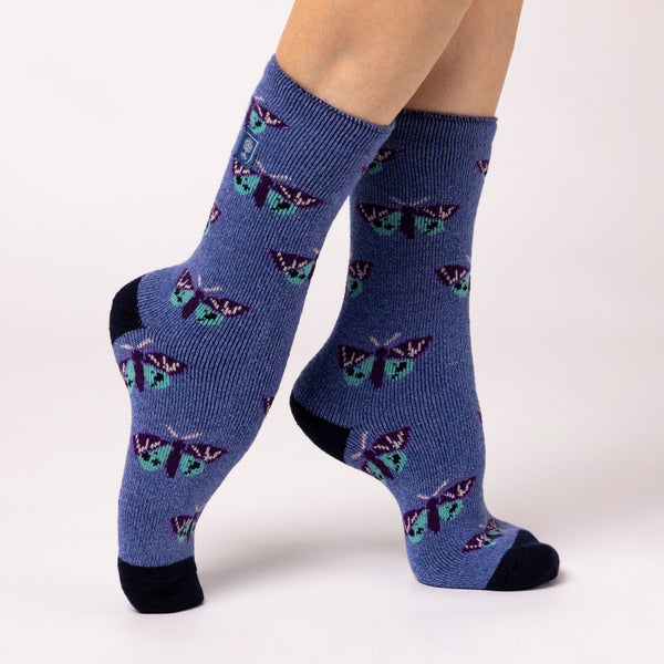 Ladies Lite Jacquard Socks RHS Butterflies - Denim