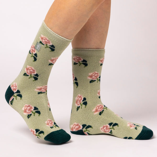 Ladies Lite Jacquard Socks RHS Roses - Sage
